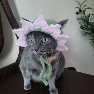 Floral Cat Hat - Pink and Green